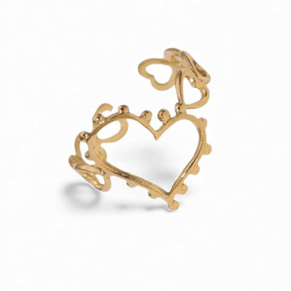 Open Ring Hartjes Schakel met Bolletjes Versiering (RVS Verstelbaar) - Aramat Jewels - Ringen - cadeautip