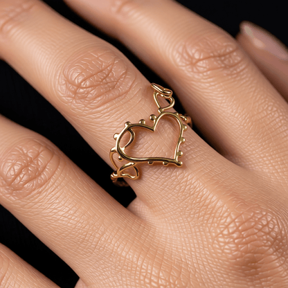 Open Ring Hartjes Schakel met Bolletjes Versiering (RVS Verstelbaar) - Aramat Jewels - Ringen - cadeautip