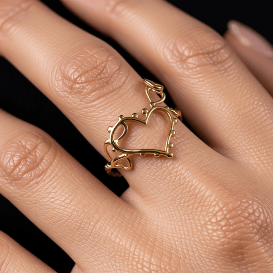 Open Ring Hartjes Schakel met Bolletjes Versiering (RVS Verstelbaar) - Aramat Jewels - Ringen - cadeautip