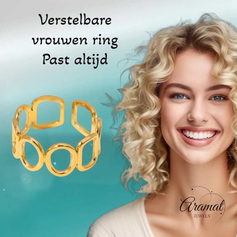 Open Ring met Ovale en Vierkante Schakels (Zilver - of Goudkleurig RVS) - Aramat Jewels - Ringen - cadeautip