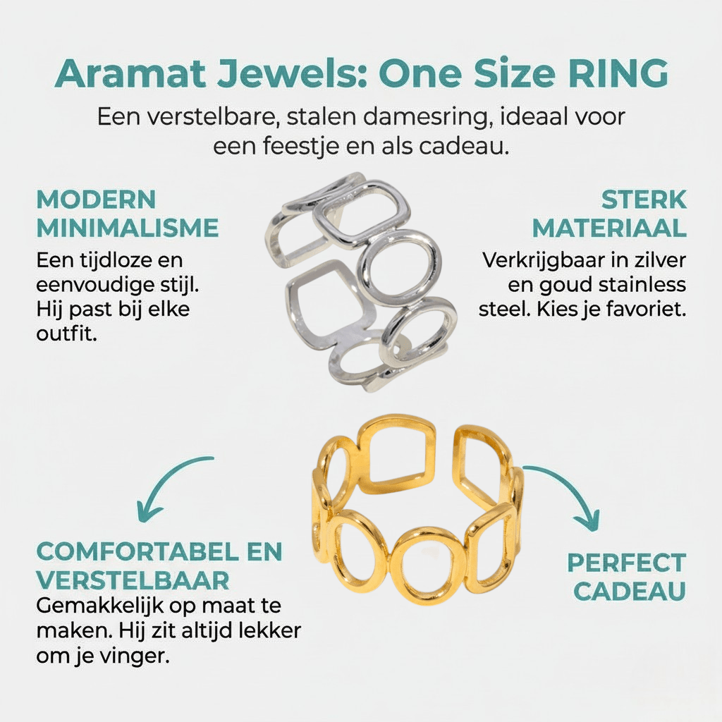 Open Ring met Ovale en Vierkante Schakels (Zilver - of Goudkleurig RVS) - Aramat Jewels - Ringen - cadeautip