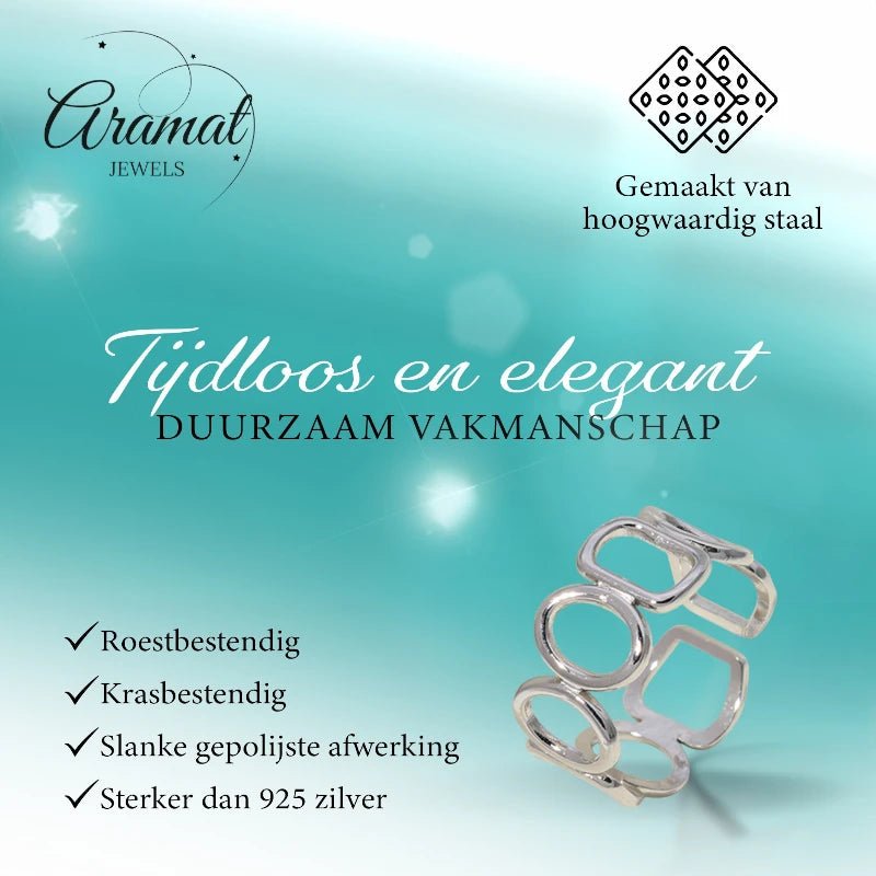 Open Ring met Ovale en Vierkante Schakels (Zilver - of Goudkleurig RVS) - Aramat Jewels - Ringen - cadeautip
