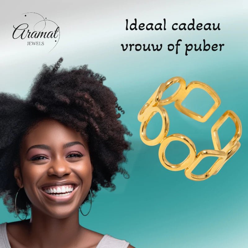Open Ring met Ovale en Vierkante Schakels (Zilver - of Goudkleurig RVS) - Aramat Jewels - Ringen - cadeautip