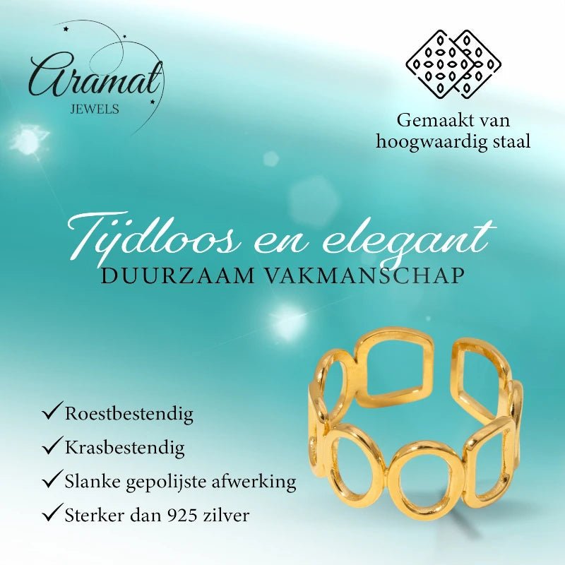 Open Ring met Ovale en Vierkante Schakels (Zilver - of Goudkleurig RVS) - Aramat Jewels - Ringen - cadeautip