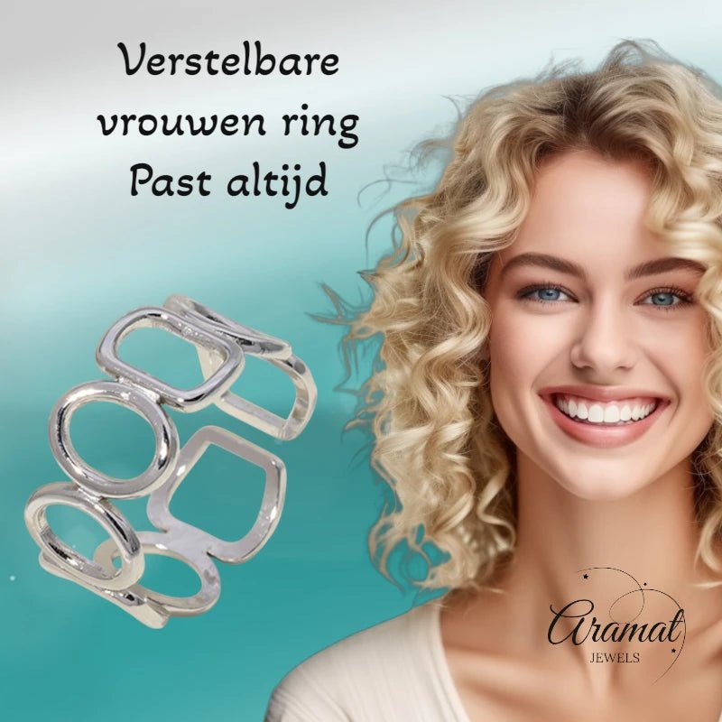 Open Ring met Ovale en Vierkante Schakels (Zilver - of Goudkleurig RVS) - Aramat Jewels - Ringen - cadeautip