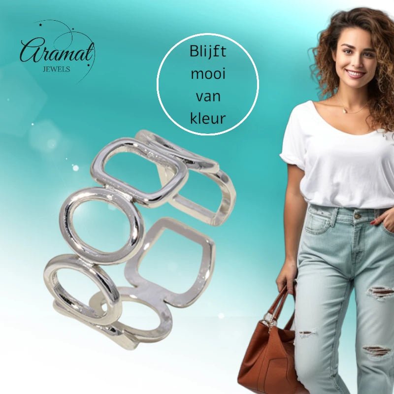 Open Ring met Ovale en Vierkante Schakels (Zilver - of Goudkleurig RVS) - Aramat Jewels - Ringen - cadeautip