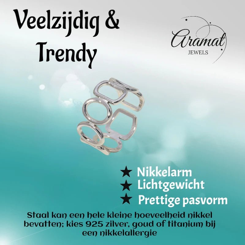Open Ring met Ovale en Vierkante Schakels (Zilver - of Goudkleurig RVS) - Aramat Jewels - Ringen - cadeautip