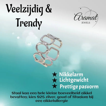 Open Ring met Ovale en Vierkante Schakels (Zilver - of Goudkleurig RVS) - Aramat Jewels - Ringen - cadeautip