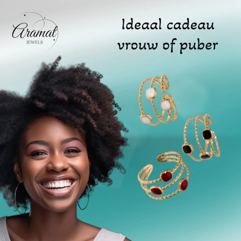 Open Ring Minimalistisch met Vierhoek en Emaille (Verstelbaar) - Aramat Jewels - Ringen - cadeautip