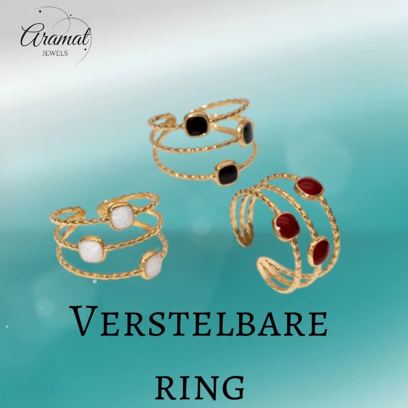Open Ring Minimalistisch met Vierhoek en Emaille (Verstelbaar) - Aramat Jewels - Ringen - cadeautip