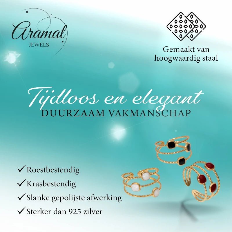 Open Ring Minimalistisch met Vierhoek en Emaille (Verstelbaar) - Aramat Jewels - Ringen - cadeautip