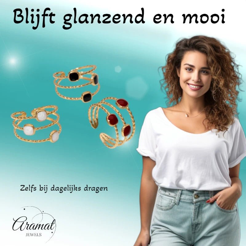 Open Ring Minimalistisch met Vierhoek en Emaille (Verstelbaar) - Aramat Jewels - Ringen - cadeautip
