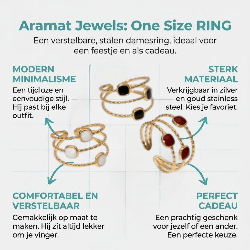Open Ring Minimalistisch met Vierhoek en Emaille (Verstelbaar) - Aramat Jewels - Ringen - cadeautip