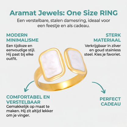 Open Ring RVS 2 Rechthoeken Emaille - 13mm - Parel Wit - Aramat Jewels - Ringen - cadeautip