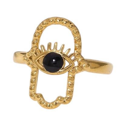 Open Ring RVS Hamsa Hand en Oog met Emaille (18 mm) - Aramat Jewels - Ringen - cadeautip