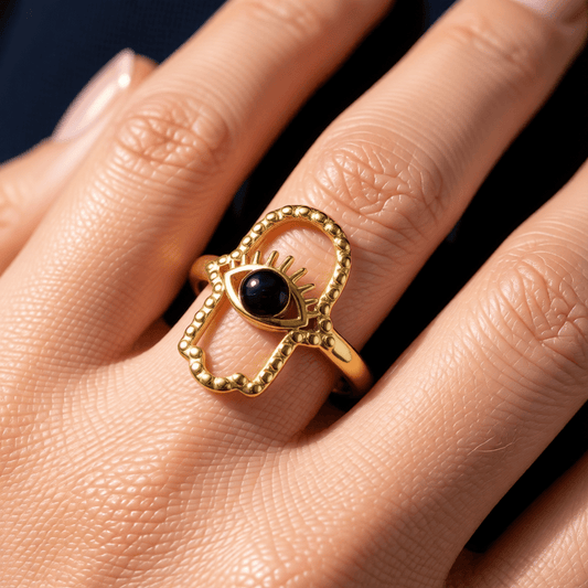 Open Ring RVS Hamsa Hand en Oog met Emaille (18 mm) - Aramat Jewels - Ringen - cadeautip