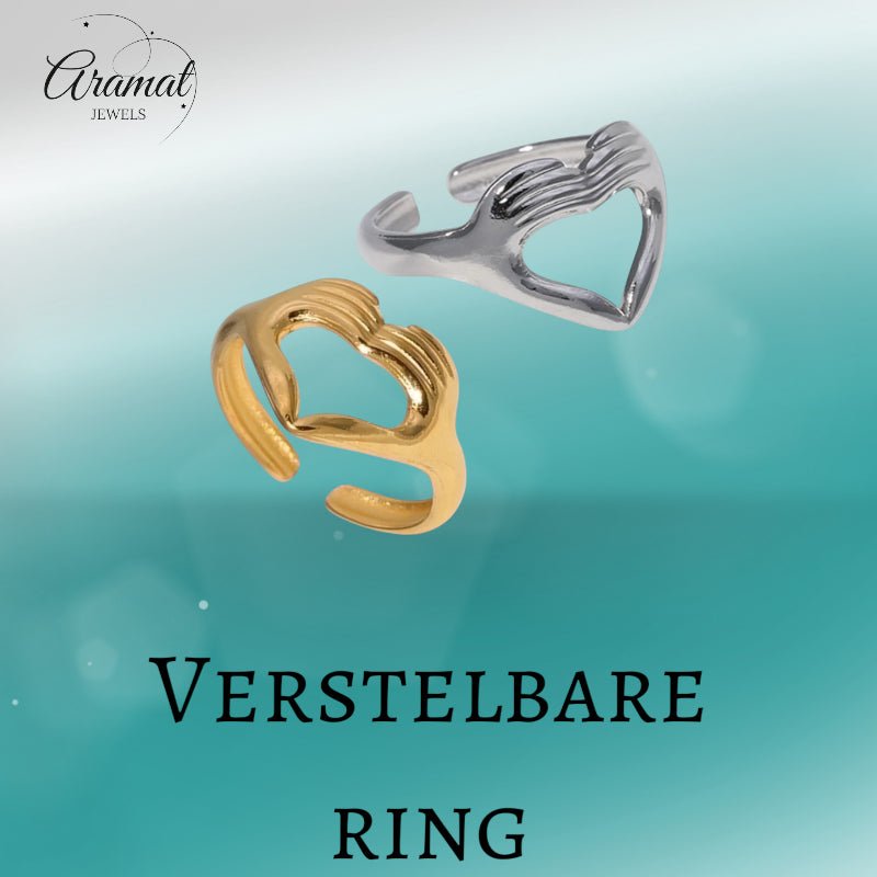 Open Ring RVS Hart met Handen Symbool (14 mm Breed) - Aramat Jewels - Ringen - cadeautip