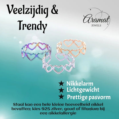 Open Ring RVS Hartjes Schakel (Multicolor, Zilver - of Goudkleur) - Aramat Jewels - Ringen - cadeautip