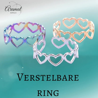 Open Ring RVS Hartjes Schakel (Multicolor, Zilver - of Goudkleur) - Aramat Jewels - Ringen - cadeautip