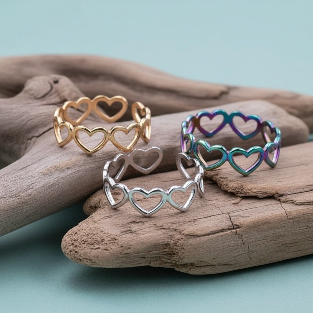 Open Ring RVS Hartjes Schakel (Multicolor, Zilver - of Goudkleur) - Aramat Jewels - Ringen - cadeautip