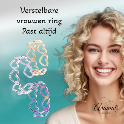 Open Ring RVS Hartjes Schakel (Multicolor, Zilver - of Goudkleur) - Aramat Jewels - Ringen - cadeautip