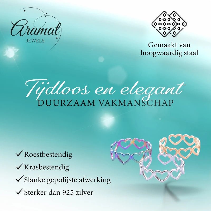 Open Ring RVS Hartjes Schakel (Multicolor, Zilver - of Goudkleur) - Aramat Jewels - Ringen - cadeautip