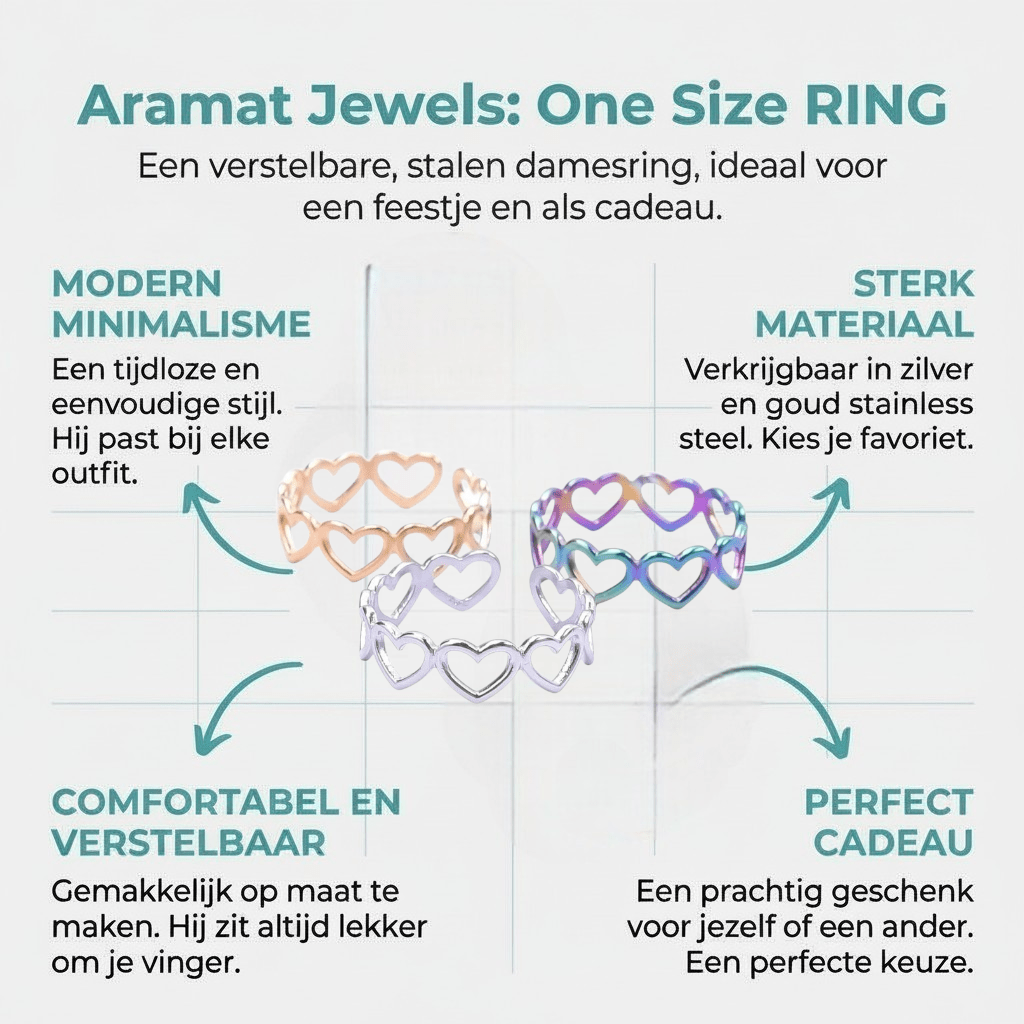 Open Ring RVS Hartjes Schakel (Multicolor, Zilver - of Goudkleur) - Aramat Jewels - Ringen - cadeautip