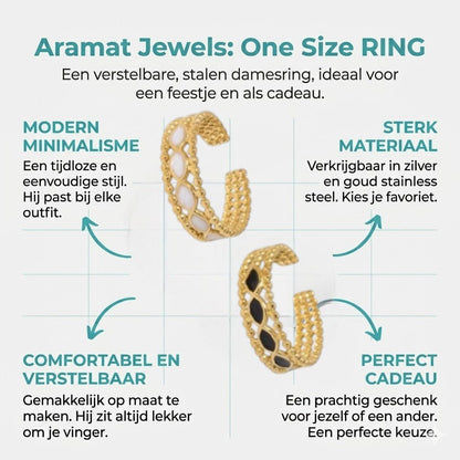 Open Ring RVS met Bolletjes Motief en Emaille Eclips (7 mm) - Aramat Jewels - Ringen - cadeautip
