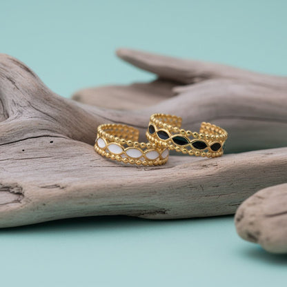 Open Ring RVS met Bolletjes Motief en Emaille Eclips (7 mm) - Aramat Jewels - Ringen - cadeautip