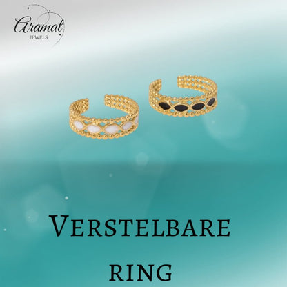 Open Ring RVS met Bolletjes Motief en Emaille Eclips (7 mm) - Aramat Jewels - Ringen - cadeautip