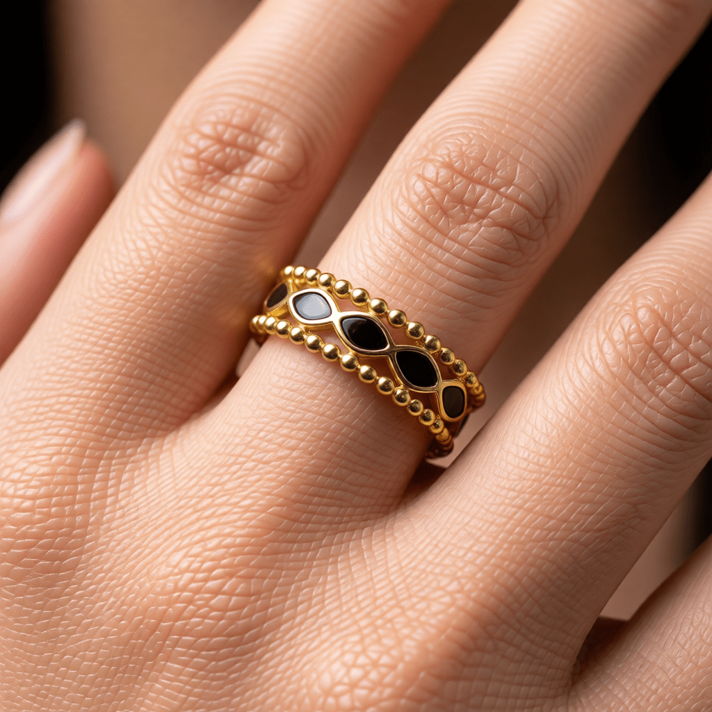 Open Ring RVS met Bolletjes Motief en Emaille Eclips (7 mm) - Aramat Jewels - Ringen - cadeautip