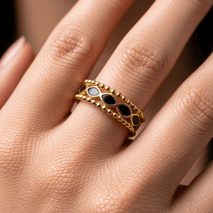 Open Ring RVS met Bolletjes Motief en Emaille Eclips (7 mm) - Aramat Jewels - Ringen - cadeautip