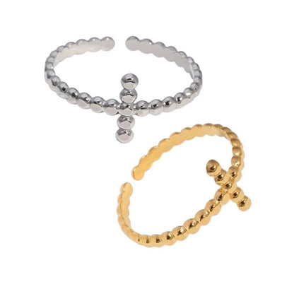 Open Ring RVS met Bolletjesmotief en Kruisje (10 mm) - Aramat Jewels - Ringen - cadeautip