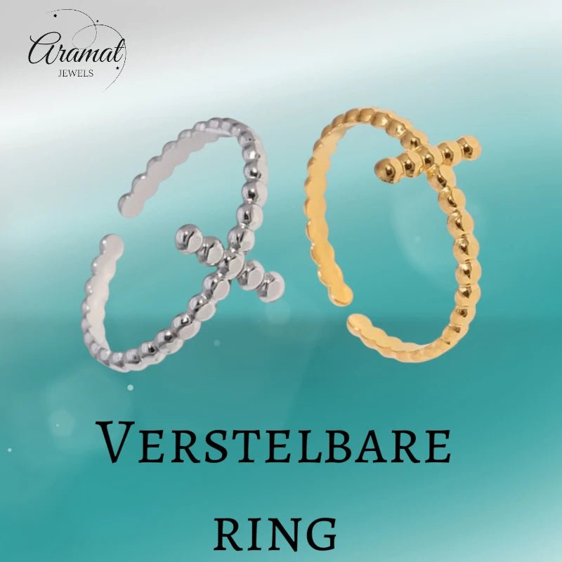 Open Ring RVS met Bolletjesmotief en Kruisje (10 mm) - Aramat Jewels - Ringen - cadeautip