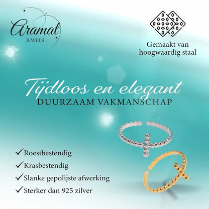 Open Ring RVS met Bolletjesmotief en Kruisje (10 mm) - Aramat Jewels - Ringen - cadeautip