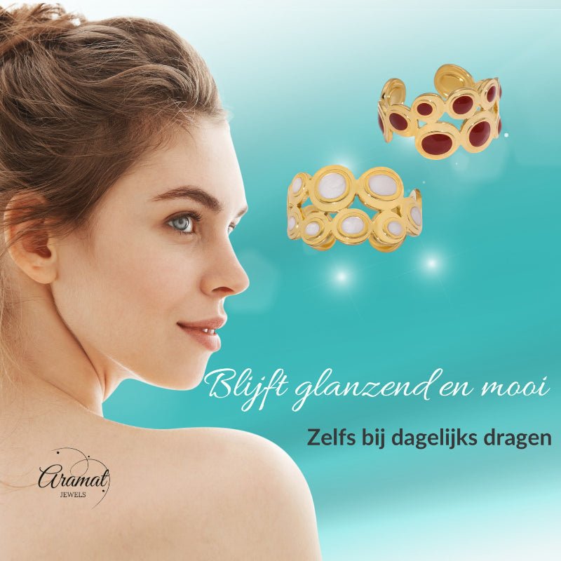 Open Ring RVS met Cirkelmotief en Emaille (12 mm) - Aramat Jewels - Ringen - cadeautip