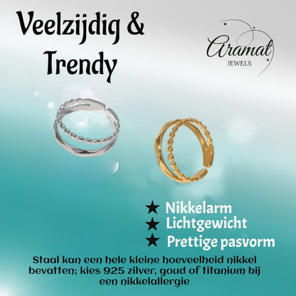 Open Ring RVS met Dot en Gehamerde Lijn (7 mm) - Aramat Jewels - Ringen - cadeautip
