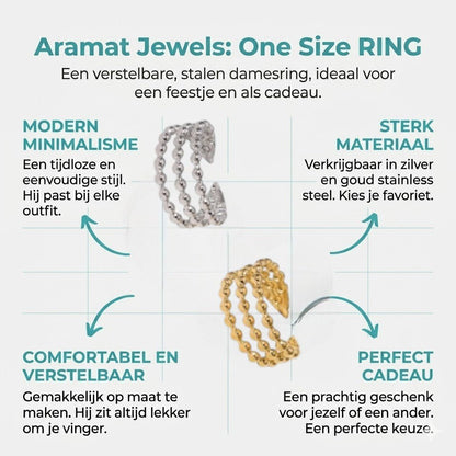 Open Ring RVS met Drie Bolletjeslijnen (10 mm) - Aramat Jewels - Ringen - cadeautip