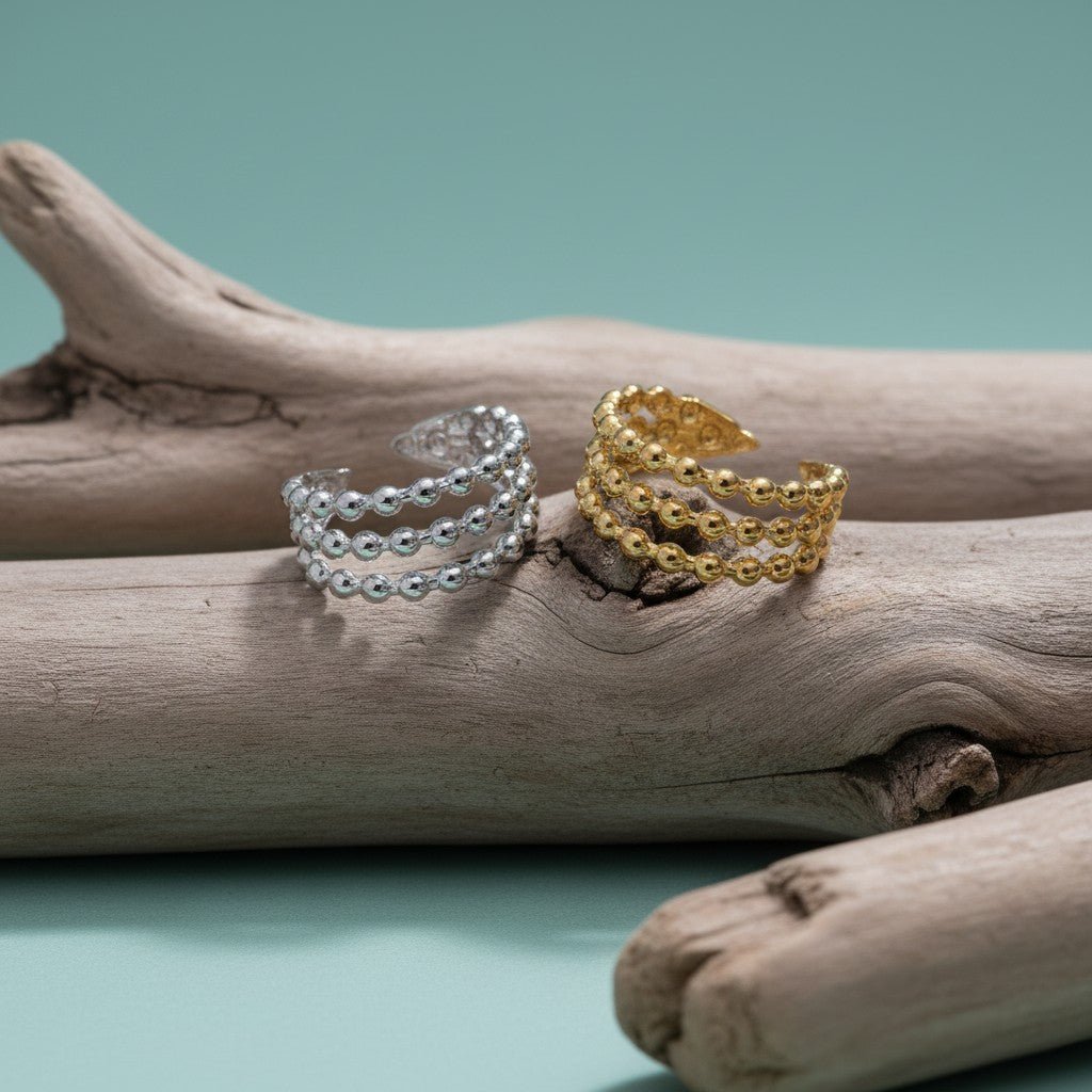 Open Ring RVS met Drie Bolletjeslijnen (10 mm) - Aramat Jewels - Ringen - cadeautip