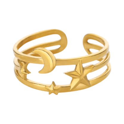 Open Ring RVS met Drie Sterren en Maan (9 mm) - Aramat Jewels - Ringen - cadeautip