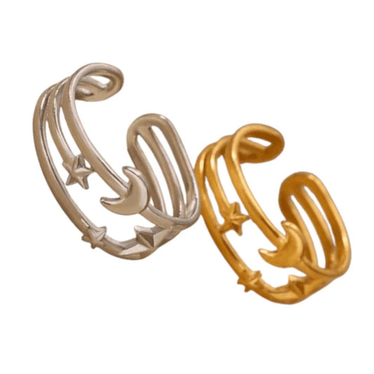 Open Ring RVS met Drie Sterren en Maan (9 mm) - Aramat Jewels - Ringen - cadeautip