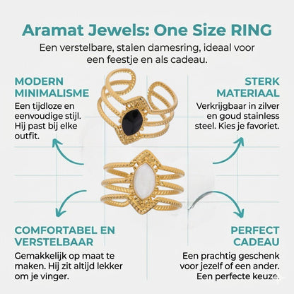 Open Ring RVS met Druppel Emaille en Gedraaide Banden (15 mm) - Aramat Jewels - Ringen - cadeautip