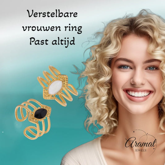 Open Ring RVS met Druppel Emaille en Gedraaide Banden (15 mm) - Aramat Jewels - Ringen - cadeautip
