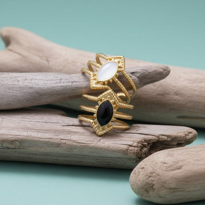 Open Ring RVS met Druppel Emaille en Gedraaide Banden (15 mm) - Aramat Jewels - Ringen - cadeautip