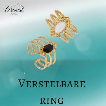 Open Ring RVS met Druppel Emaille en Gedraaide Banden (15 mm) - Aramat Jewels - Ringen - cadeautip