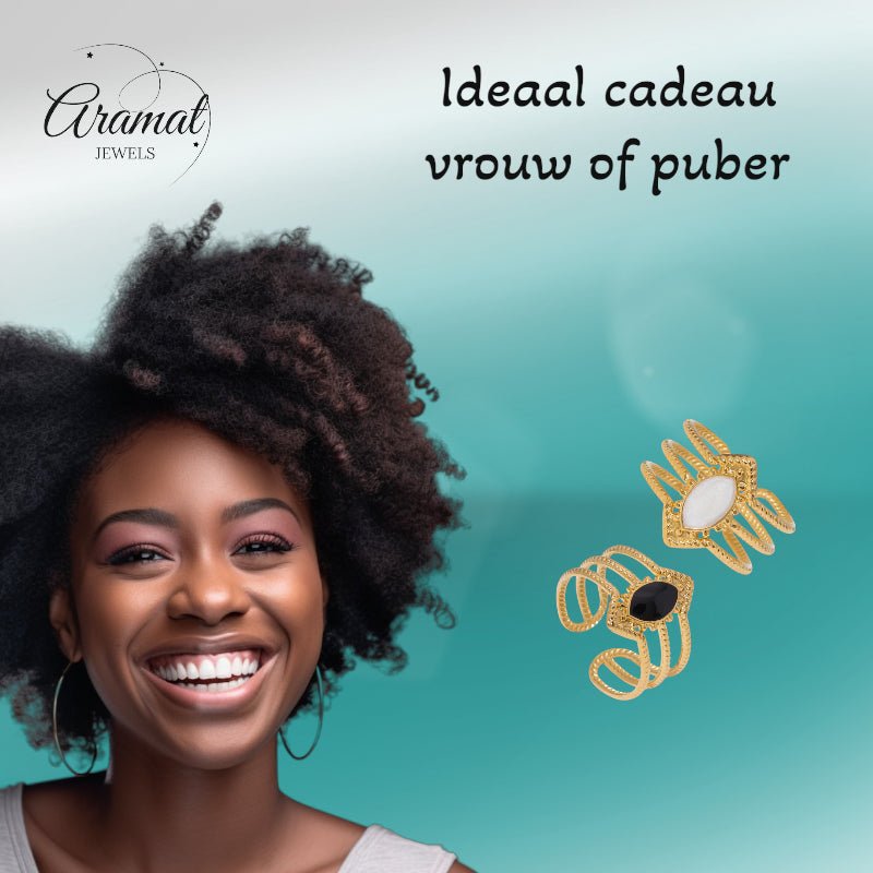 Open Ring RVS met Druppel Emaille en Gedraaide Banden (15 mm) - Aramat Jewels - Ringen - cadeautip