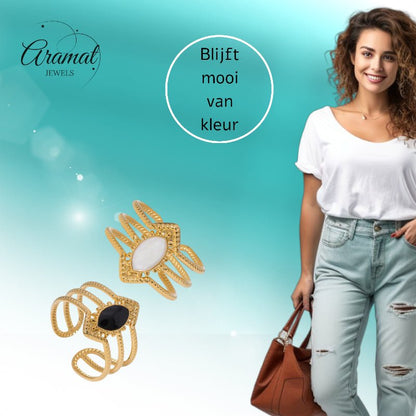 Open Ring RVS met Druppel Emaille en Gedraaide Banden (15 mm) - Aramat Jewels - Ringen - cadeautip