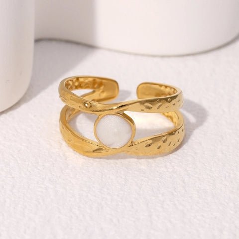 Open Ring RVS met Gehamerd Motief en Emaille Cirkel (9,5 mm) - Aramat Jewels - Ringen - cadeautip