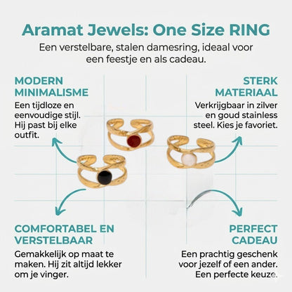 Open Ring RVS met Gehamerd Motief en Emaille Cirkel (9,5 mm) - Aramat Jewels - Ringen - cadeautip