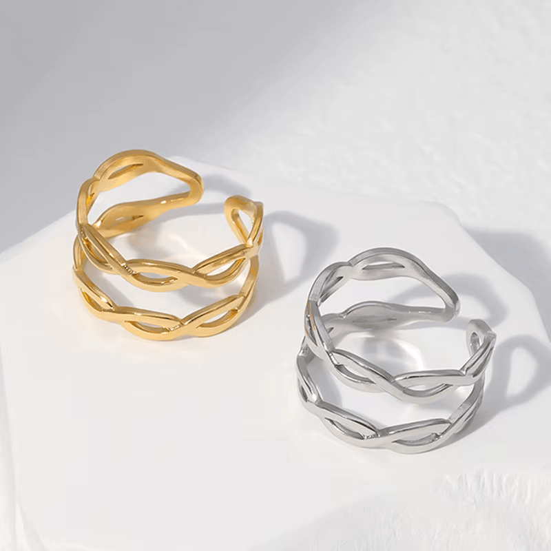 Open Ring RVS met Gevlochten Lijnen (12 mm) - Aramat Jewels - Ringen - cadeautip